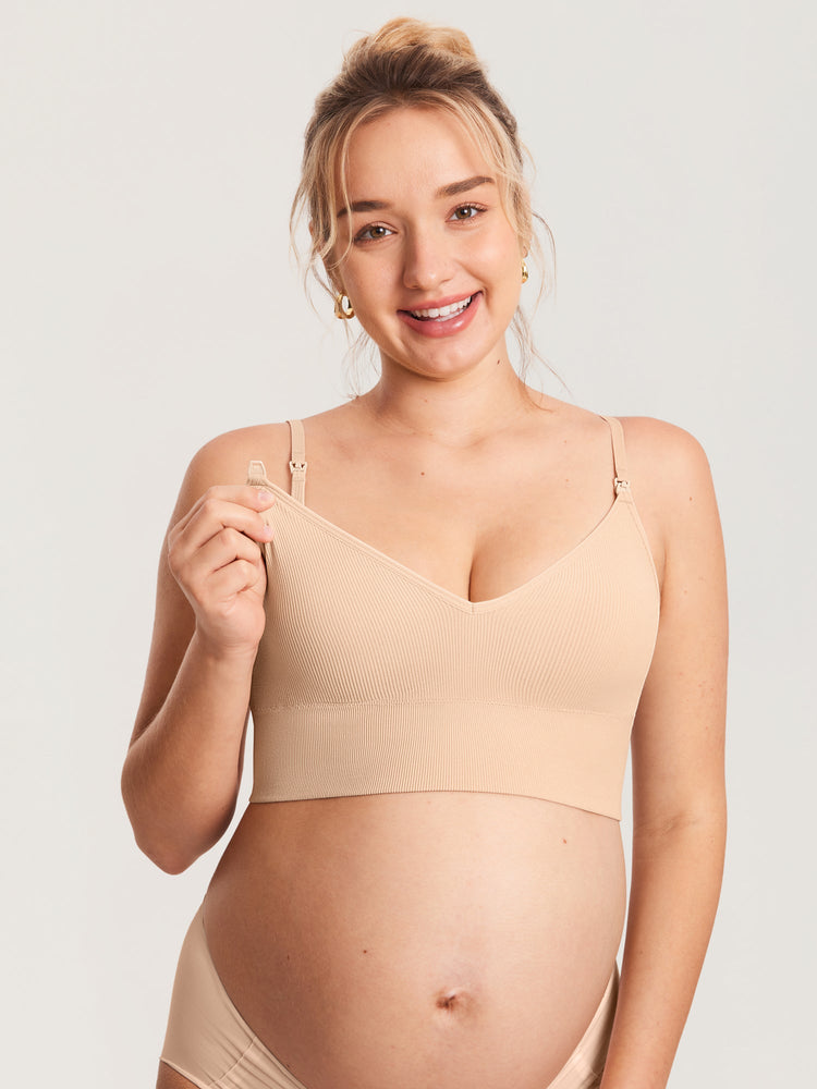 Fazo Store geribde voedingsbralette met V-hals en brede onderband