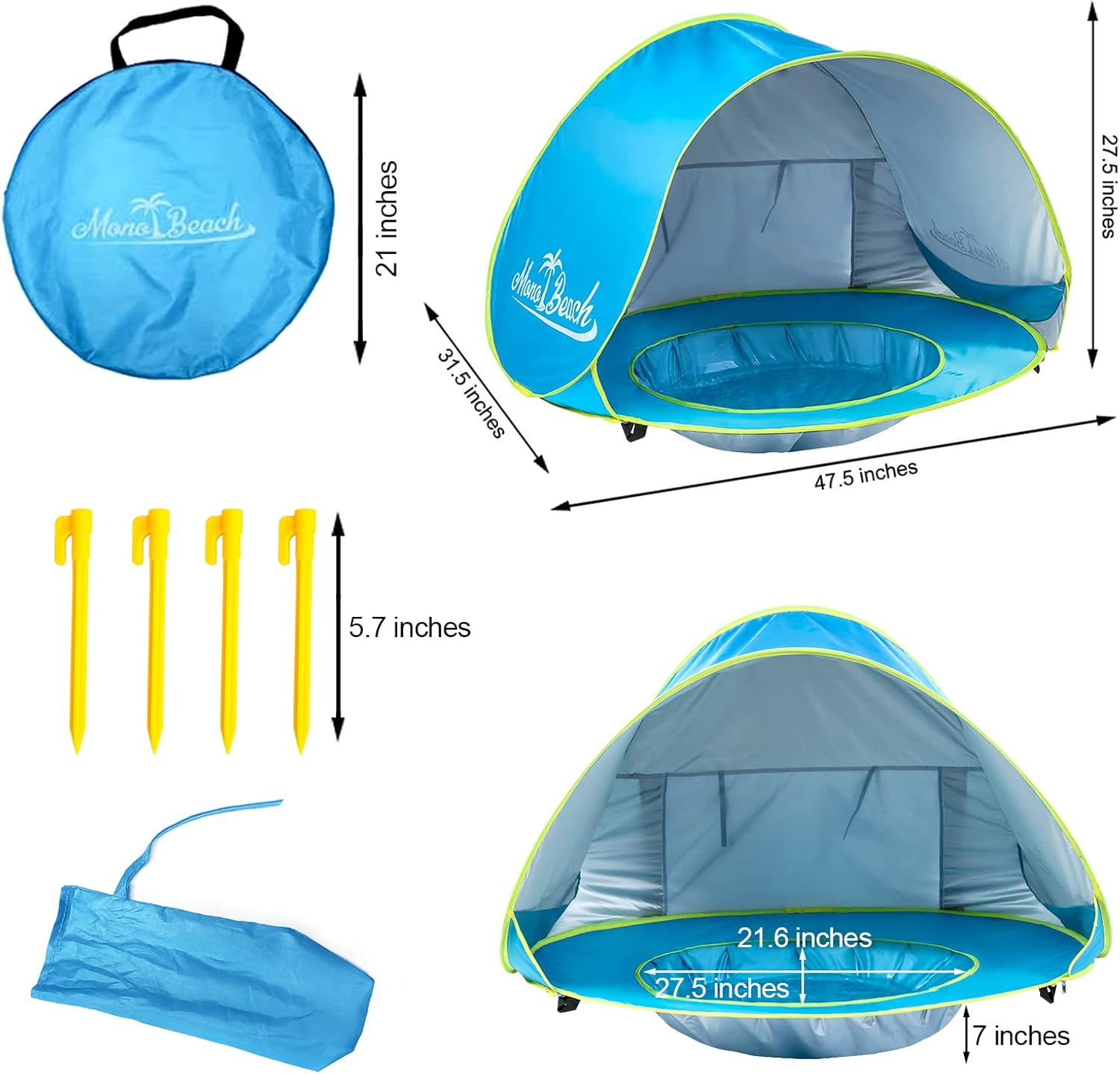 Little Manta Baby Beach Tent with Paddling Pool