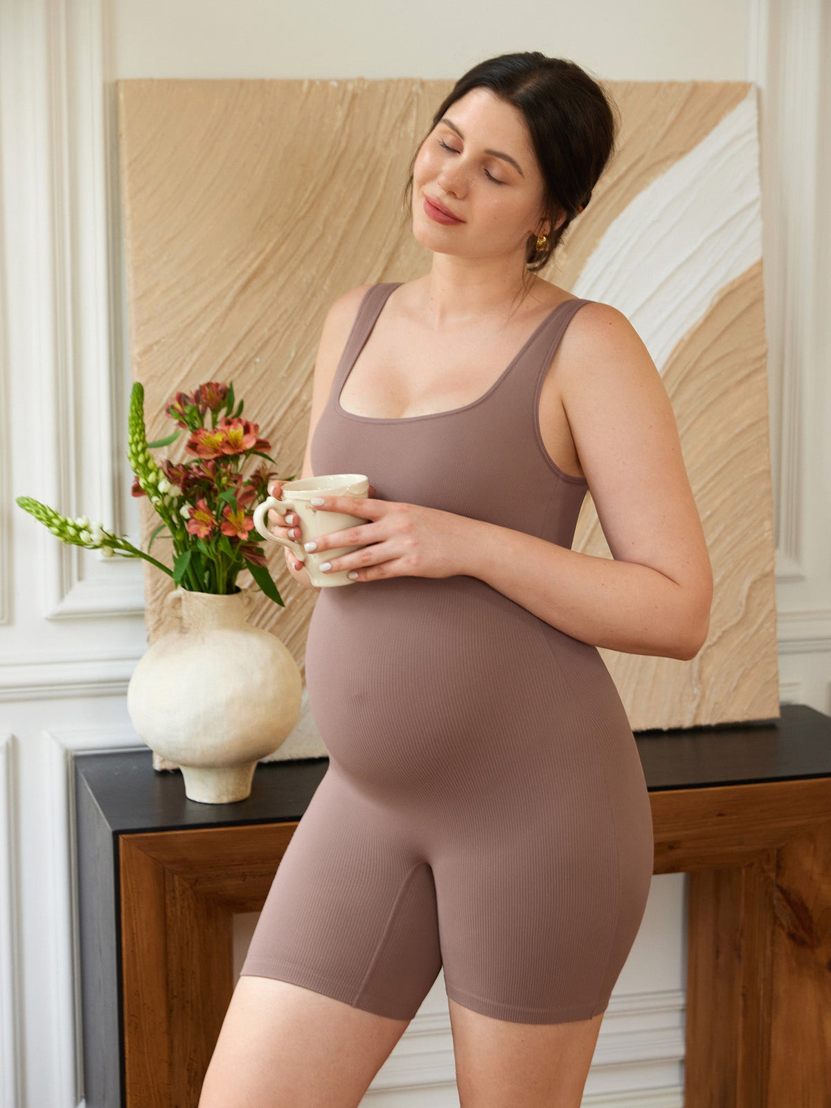Ribbed Square Neck Maternity Romper