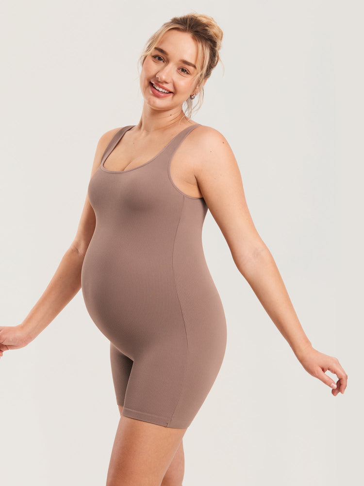 Ribbed Square Neck Maternity Romper