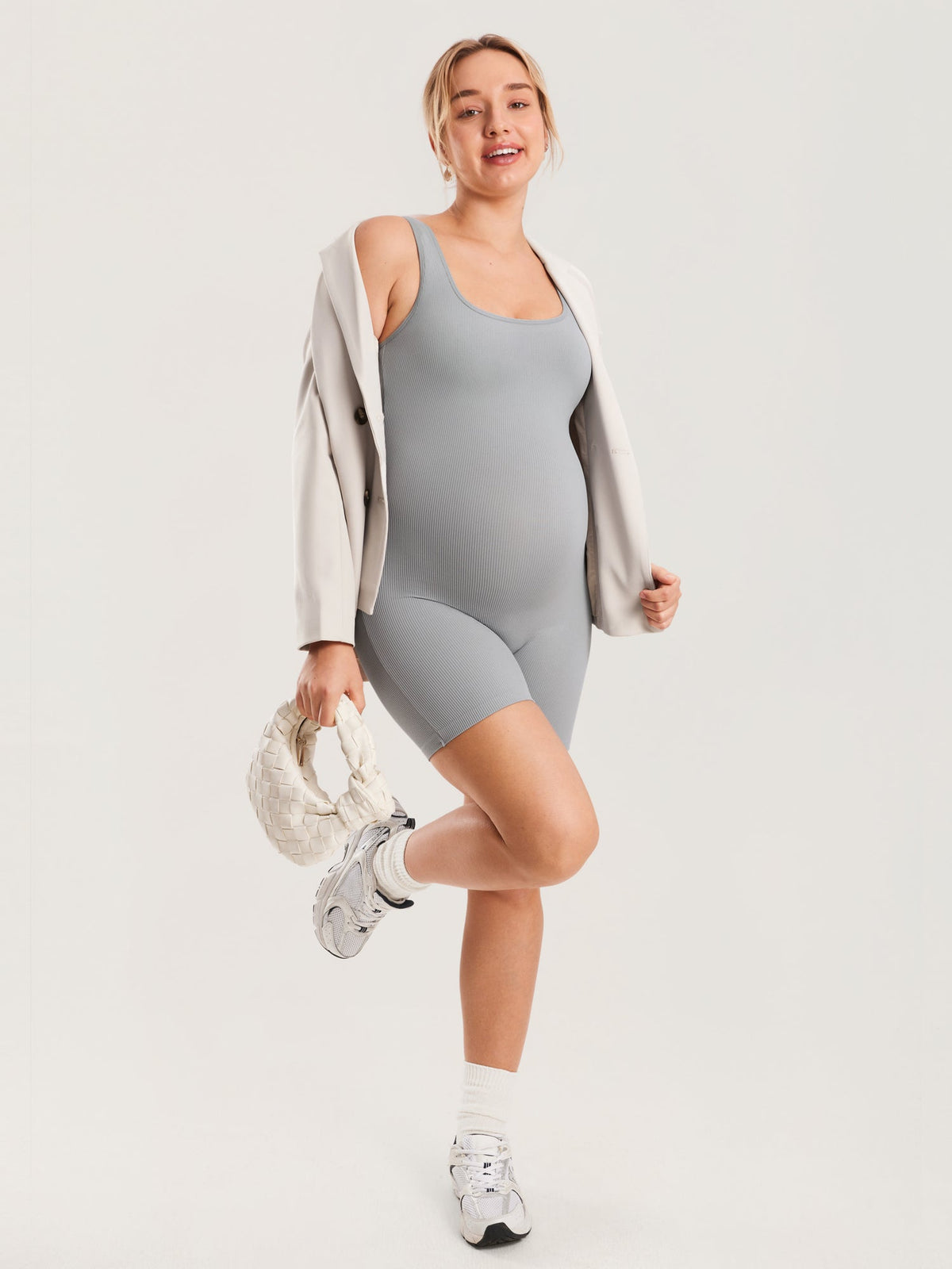 Ribbed Square Neck Maternity Romper