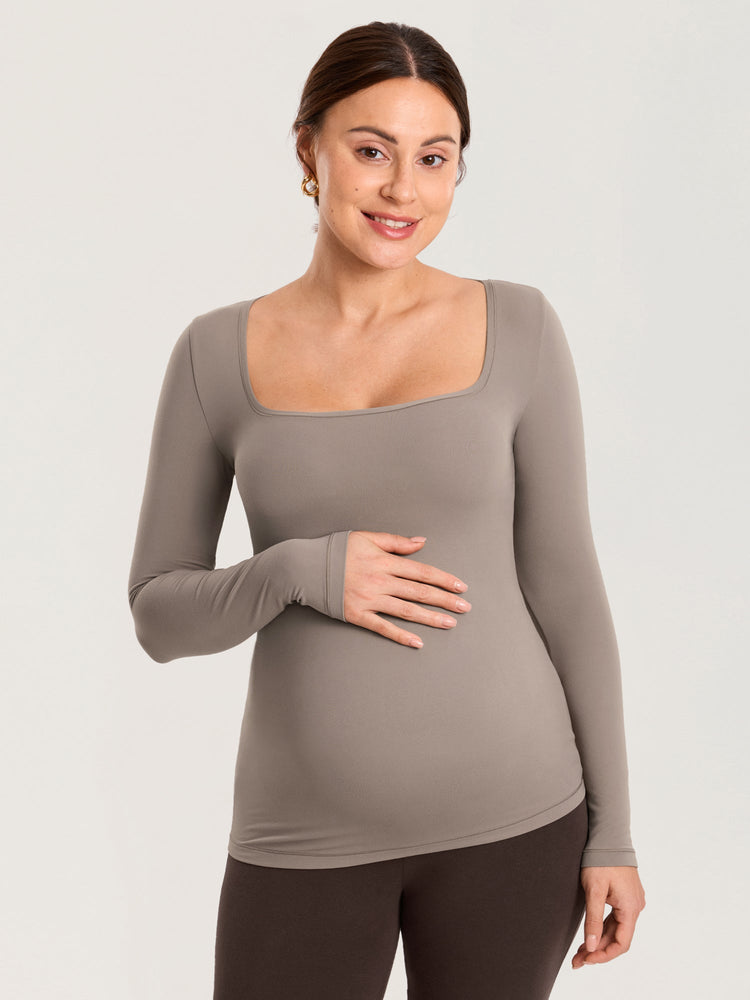 AirSoft Square Neck Maternity Top - Long Sleeves