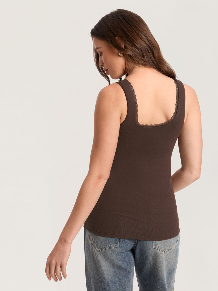 Cotton Rib Lace Trim Maternity Tank Top