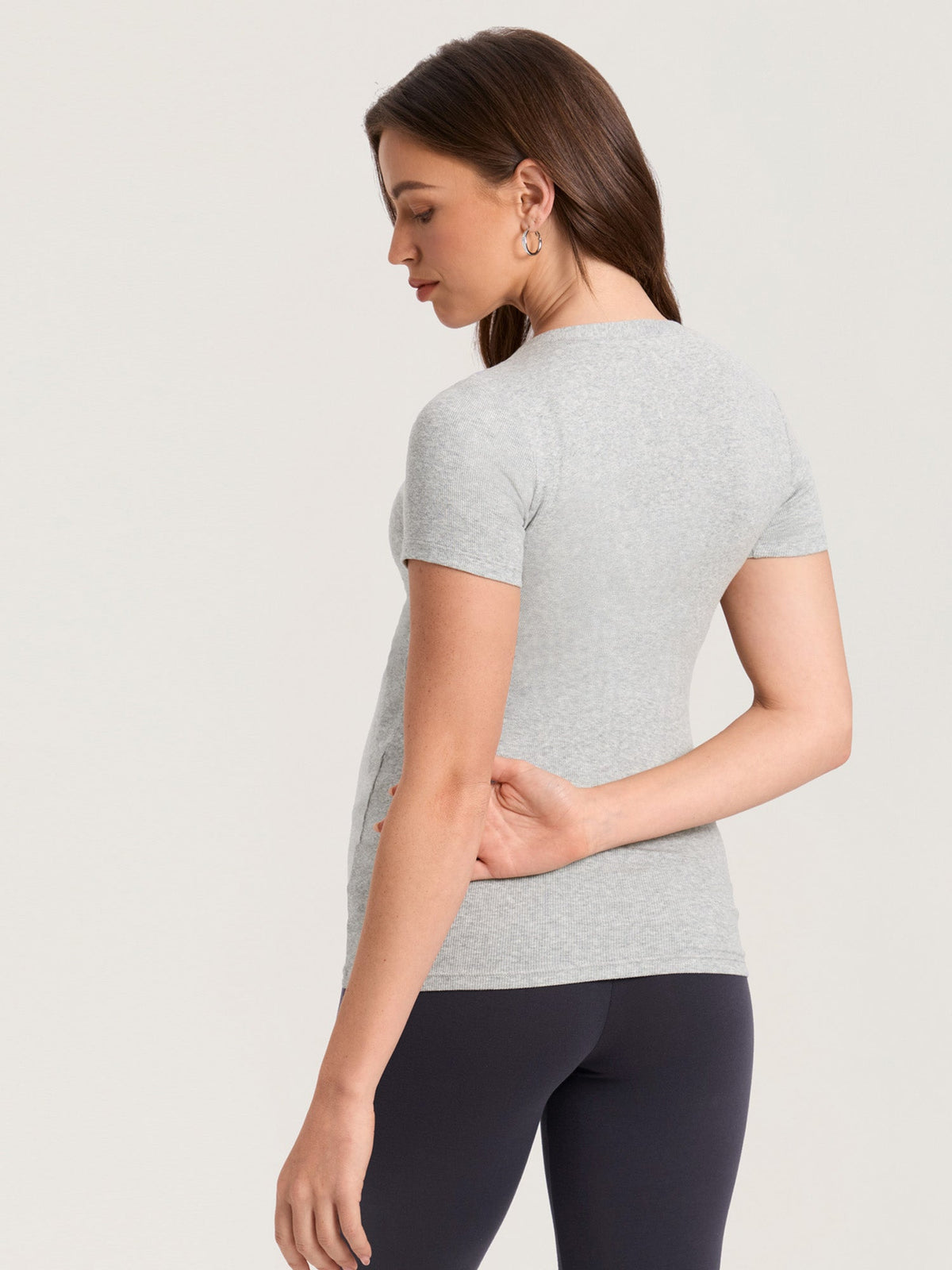 Cotton Rib Henley Maternity Short Sleeve Shirts