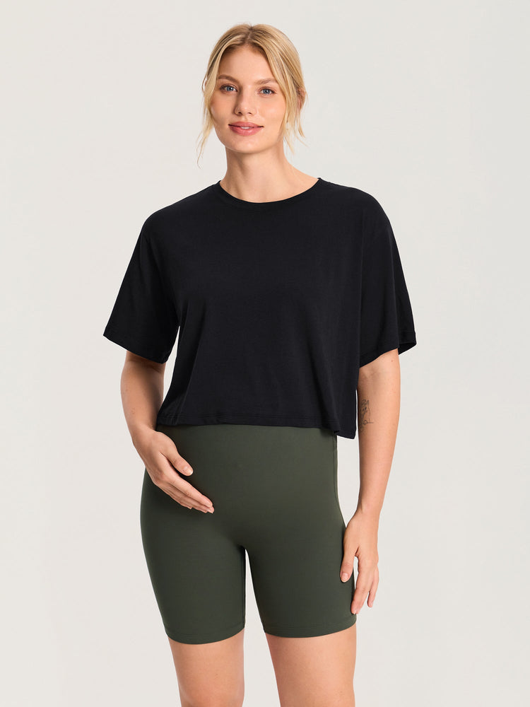 Modal Cotton Short Sleeve Loose Crop Tee